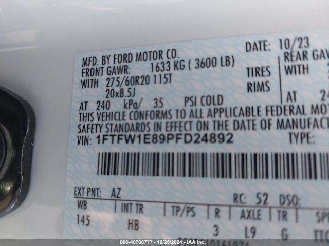1FTFW1E89PFD24892 Ford F-150 Lariat