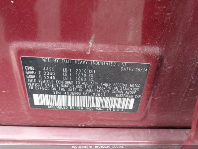 4S3BMBL66E3036211 Subaru Legacy 2.5i Limited