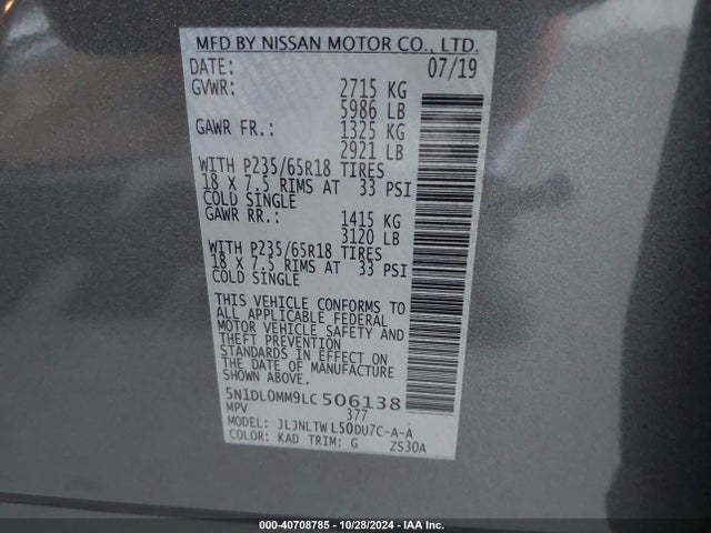 5N1DL0MM9LC506138 Infiniti Qx60 Luxe Awd