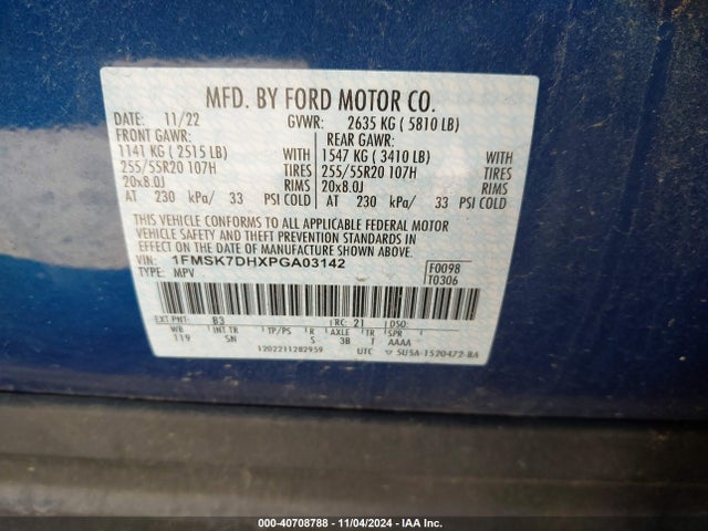 Ford EXPLORER XLT 2023 1FMSK7DHXPGA03142 Image 9