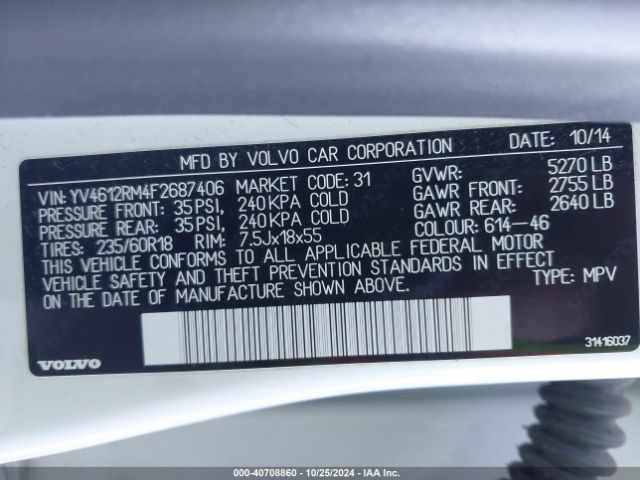 YV4612RM4F2687406 Volvo Xc60 T5 Platinum