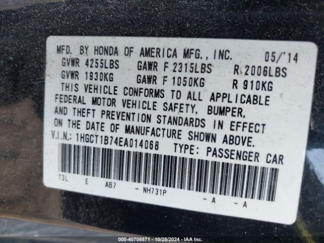 Honda ACCORD EX 2014 1HGCT1B74EA014068 Image 9