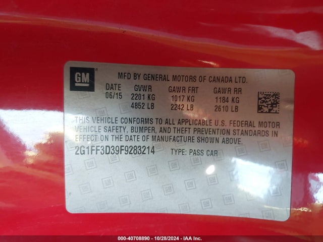 Chevrolet Camaro 2lt 2015 2G1FF3D39F9283214 Image 9