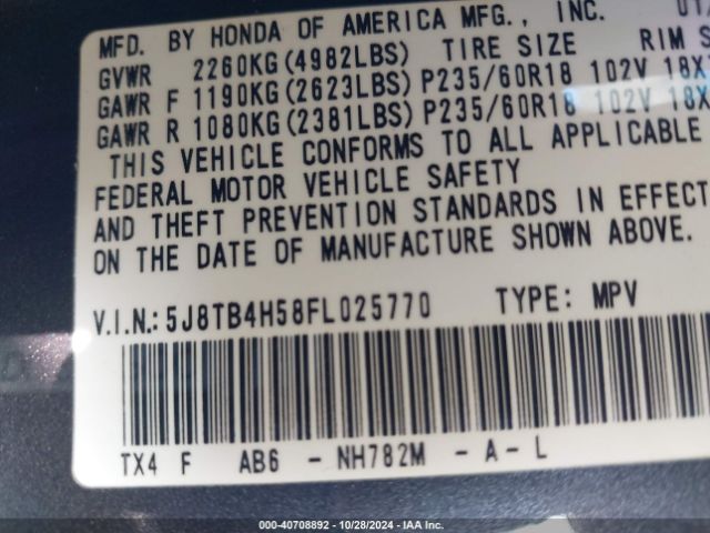 5J8TB4H58FL025770 Acura RDX