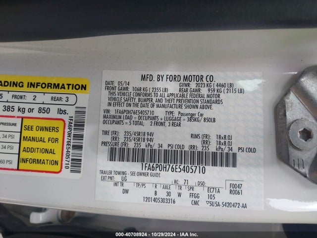 Ford FUSION SE 2014 1FA6P0H76E5405710 Image 9