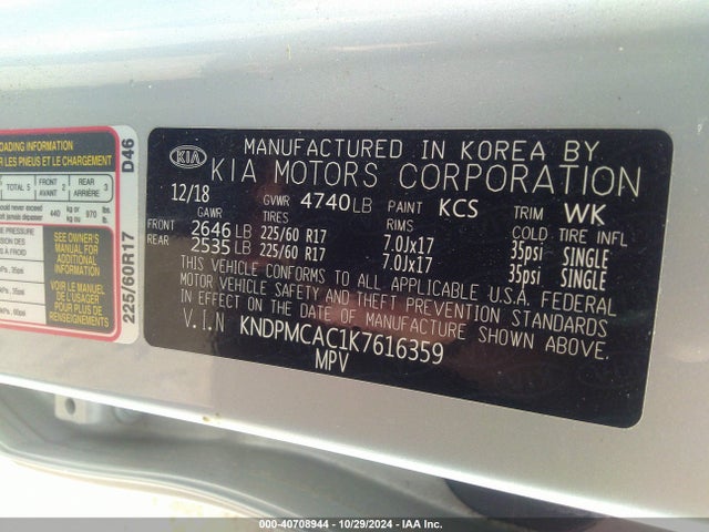 KIA Sportage Lx 2019 KNDPMCAC1K7616359 Image 9