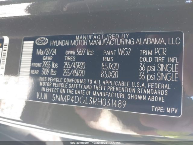 5NMP4DGL3RH031489 Hyundai Santa Fe Limited