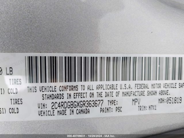 2C4RDGBGXGR363677 Dodge Grand Caravan Se Plus