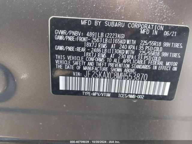 JF2SKAXC8MH553870 Subaru Forester Touring