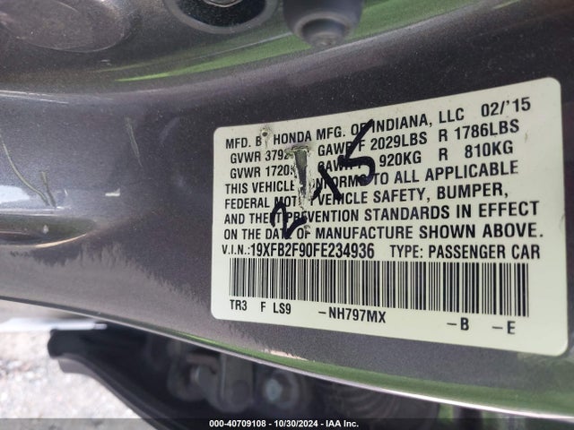 Honda Civic Ex-l 2015 19XFB2F90FE234936 Image 9
