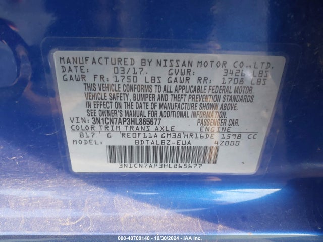 Nissan Versa 1.6 Sv 2017 3N1CN7AP3HL865677 Image 9
