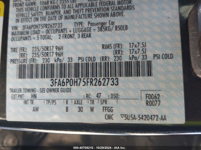 3FA6P0H75FR262733 Ford FUSION SE