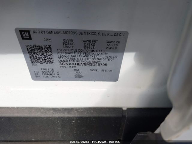 3GNAXHEV8MS145795 Chevrolet Equinox Fwd Ls
