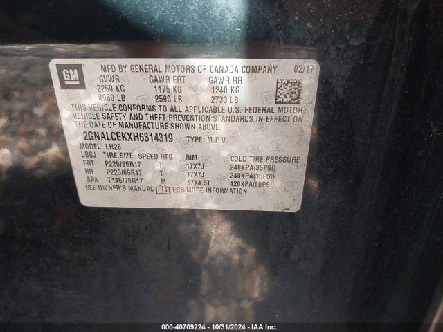 Chevrolet EQUINOX LT 2017 2GNALCEKXH6314319 Image 9