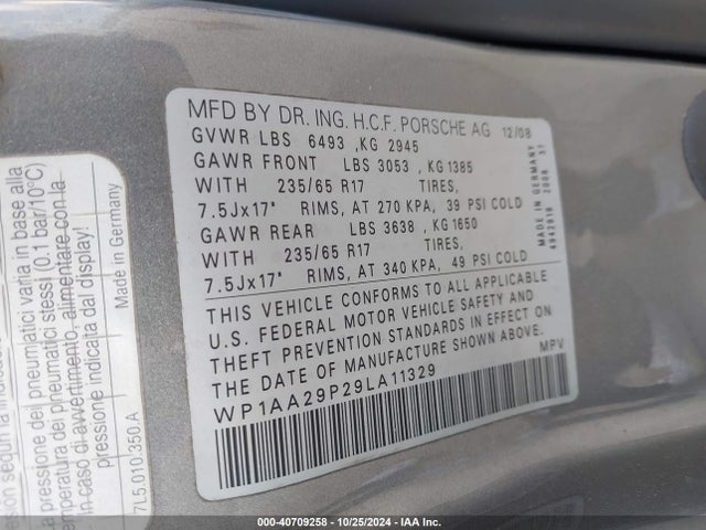 2009 PORSCHE CAYENNE WP1AA29P29LA11329 Photo 8