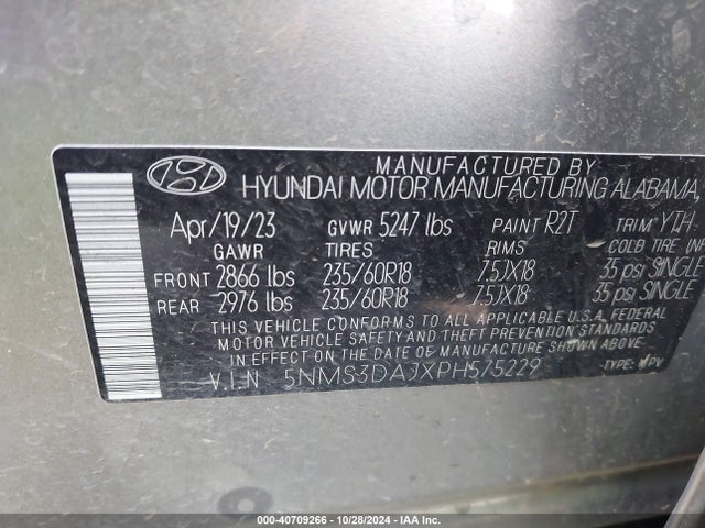 Hyundai Santa Fe Sel 2023 5NMS3DAJXPH575229 Image 9