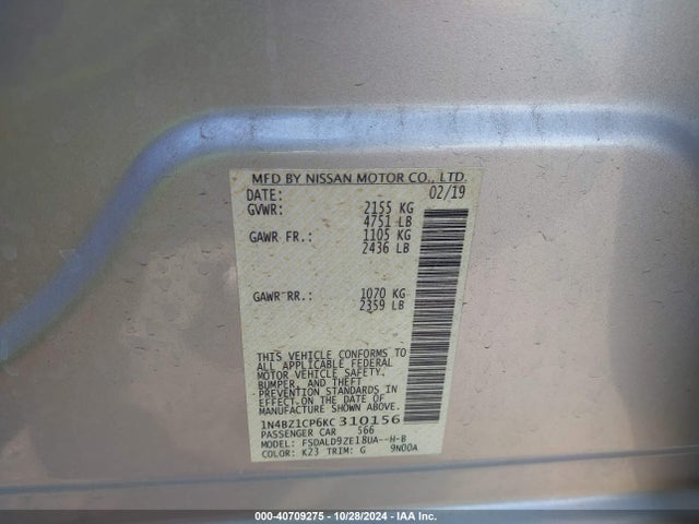 1N4BZ1CP6KC310156 Nissan Leaf Sv Plus
