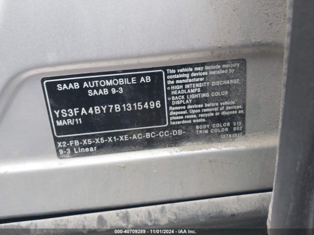 2011 SAAB 9-3 YS3FA4BY7B1315496 Photo 8