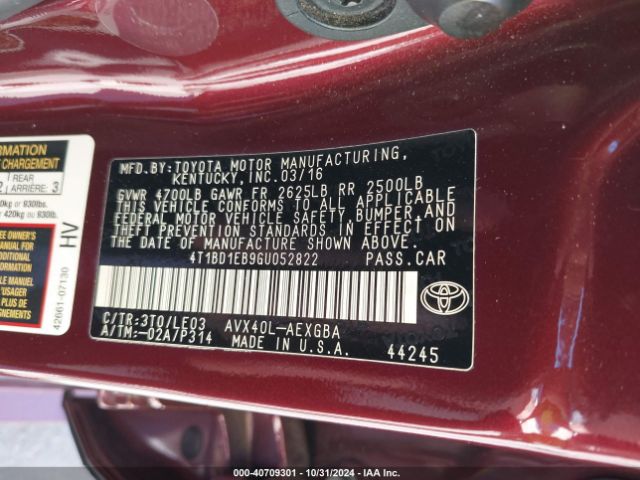 4T1BD1EB9GU052822 Toyota Avalon Hybrid Xle Premium
