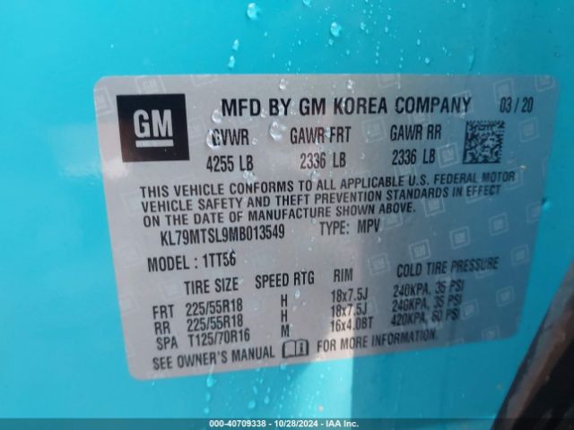 KL79MTSL9MB013549 Chevrolet Trailblazer Fwd Rs