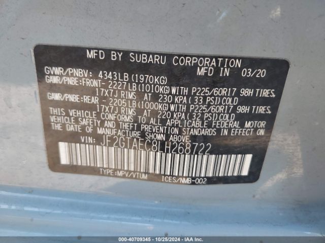 JF2GTAEC8LH268722 Subaru Crosstrek Premium
