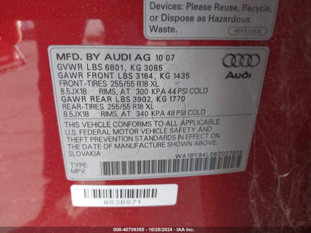 2008 AUDI Q7 WA1BY94L08D027806 Photo 8
