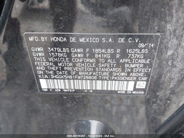 Honda Fit Ex/ex-l 2015 3HGGK5H81FM728806 Image 9