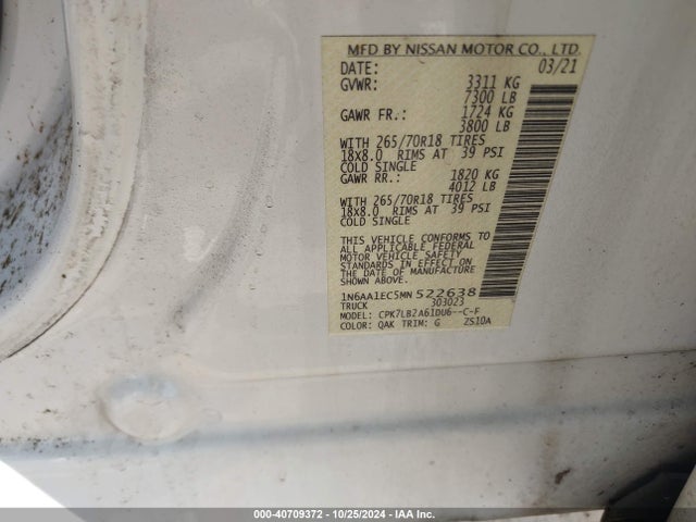 Nissan Titan Sv 4x4 2021 1N6AA1EC5MN522638 Image 9