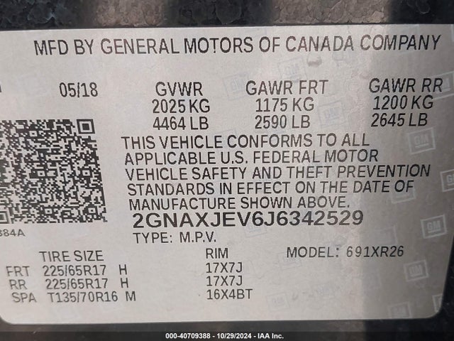 Chevrolet EQUINOX LT 2018 2GNAXJEV6J6342529 Image 9
