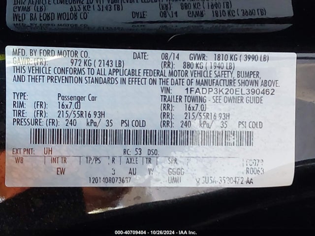 1FADP3K20EL390462 Ford FOCUS SE