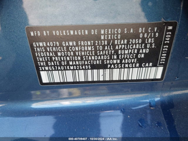 3VWG57AU1KM025495 Volkswagen Golf 1.4t S/1.4t Se