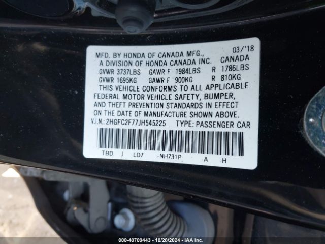 2HGFC2F77JH545225 Honda CIVIC EX