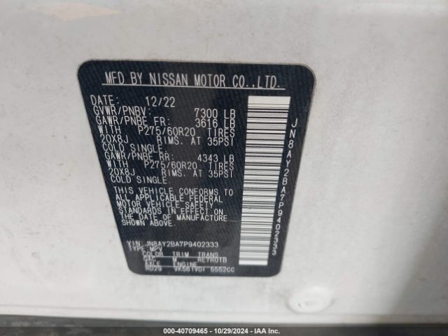 JN8AY2BA7P9402333 Nissan Armada Sl 2wd
