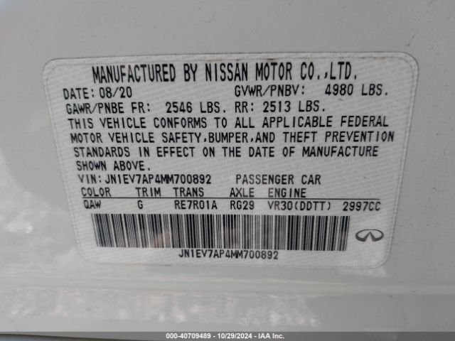 JN1EV7AP4MM700892 Infiniti Q50 PURE