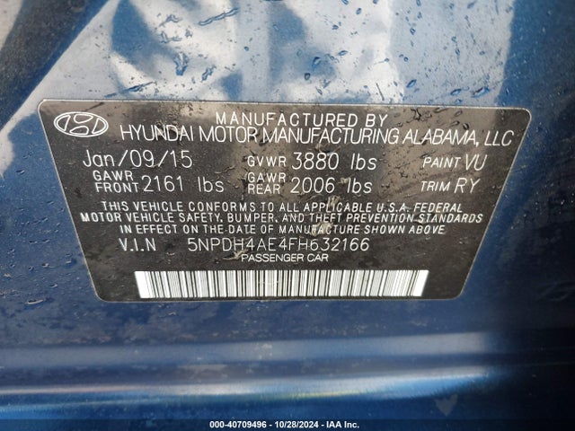Hyundai ELANTRA SE 2015 5NPDH4AE4FH632166 Image 9