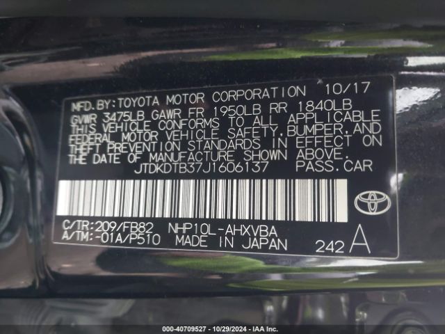 JTDKDTB37J1606137 Toyota Prius C Two
