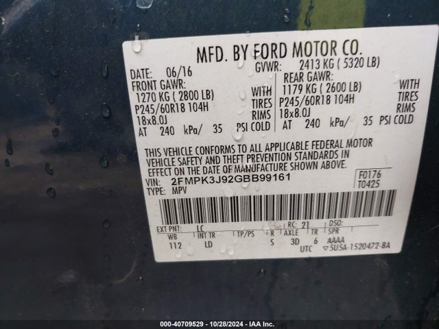 Ford EDGE SEL 2016 2FMPK3J92GBB99161 Image 9