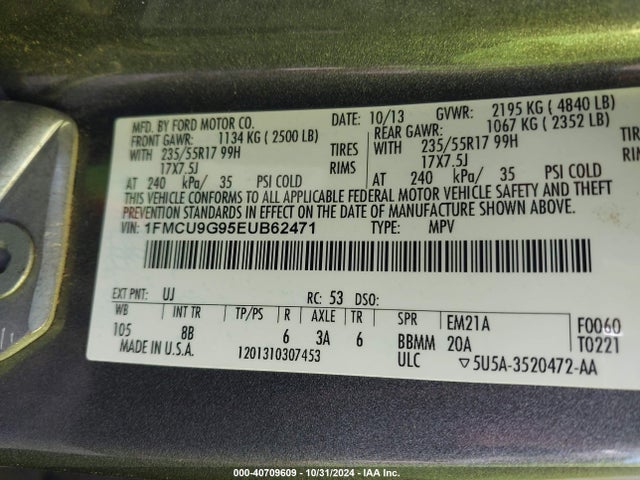 Ford ESCAPE SE 2014 1FMCU9G95EUB62471 Image 9