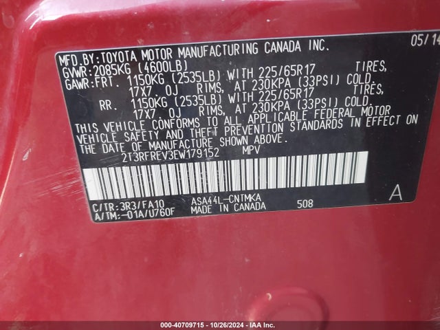 Toyota Rav4 Xle 2014 2T3RFREV3EW179152 Image 9
