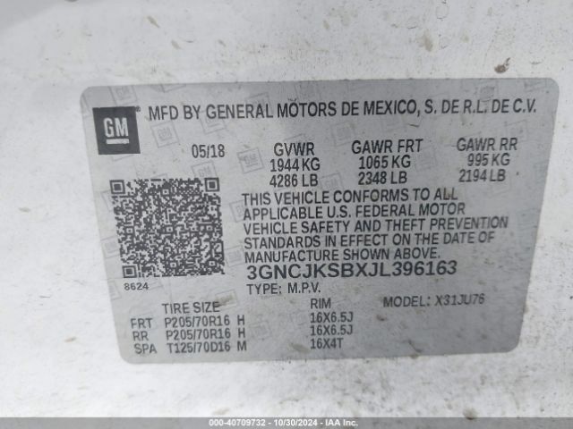 3GNCJKSBXJL396163 Chevrolet TRAX LS