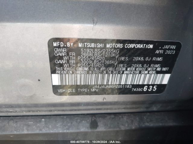 JA4J4UA86PZ051183 Mitsubishi Outlander Ralliart /se 2.5 /se Black Edition /se Special Editiont