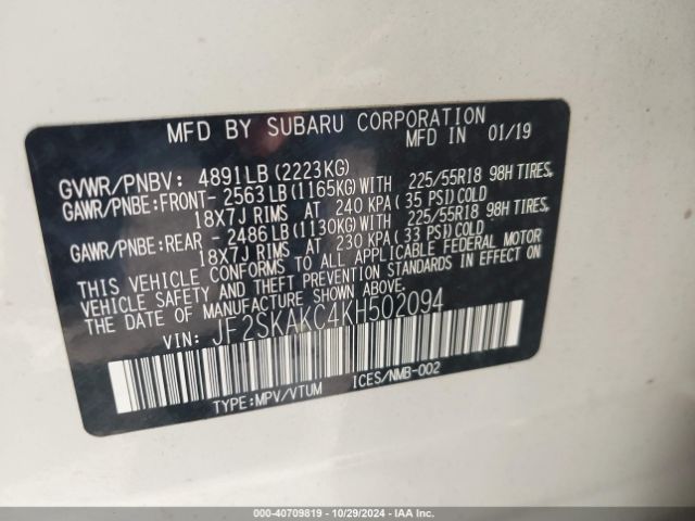 JF2SKAKC4KH502094 Subaru Forester Sport