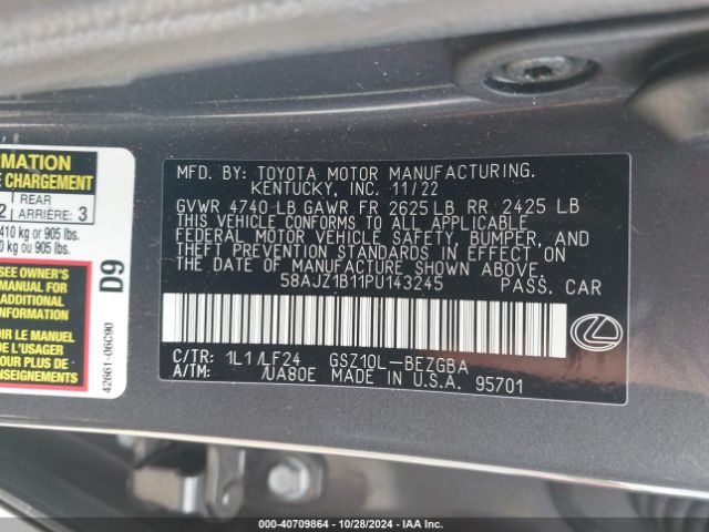 58AJZ1B11PU143245 Lexus Es 350 F Sport Handling