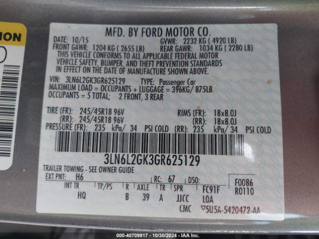 3LN6L2GK3GR625129 Lincoln MKZ