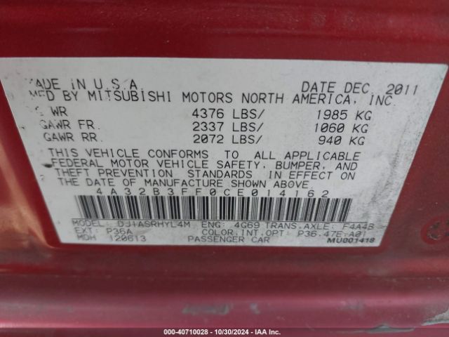 2012 MITSUBISHI GALANT 4A32B3FF0CE014162 Photo 8