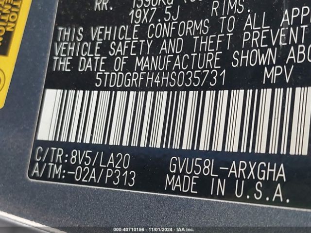 5TDDGRFH4HS035731 Toyota Highlander Hybrid Limited Platinum