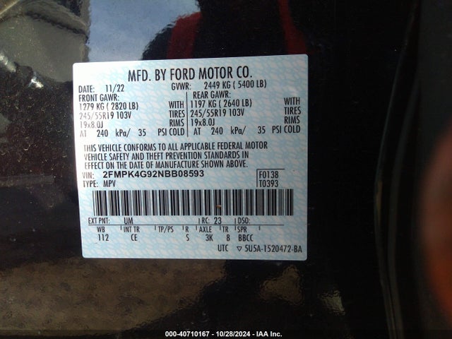 Ford EDGE SE 2022 2FMPK4G92NBB08593 Image 9