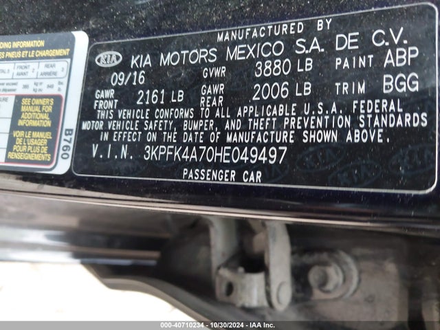 3KPFK4A70HE049497 KIA FORTE LX
