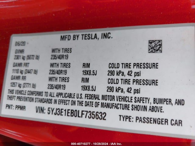 2020 TESLA MODEL 3 5YJ3E1EB0LF735632 Photo 8