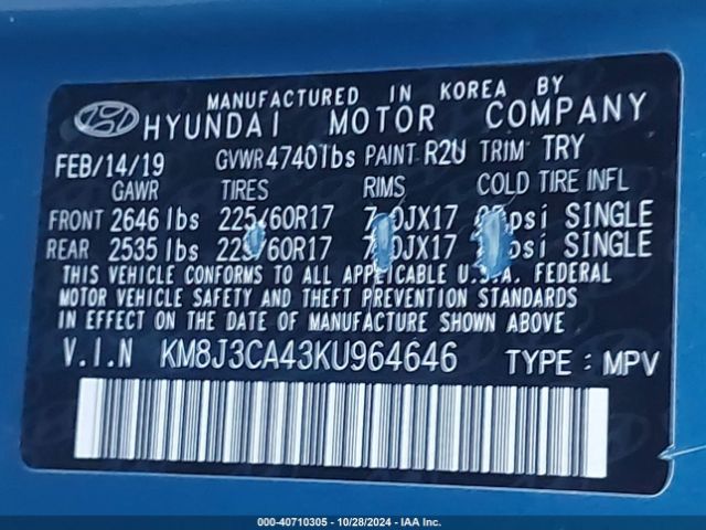 KM8J3CA43KU964646 Hyundai Tucson Value